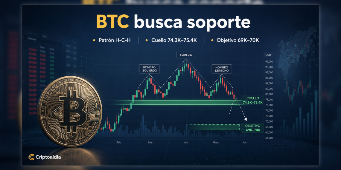 Bitcoin apunta a soporte tras patrón bajista