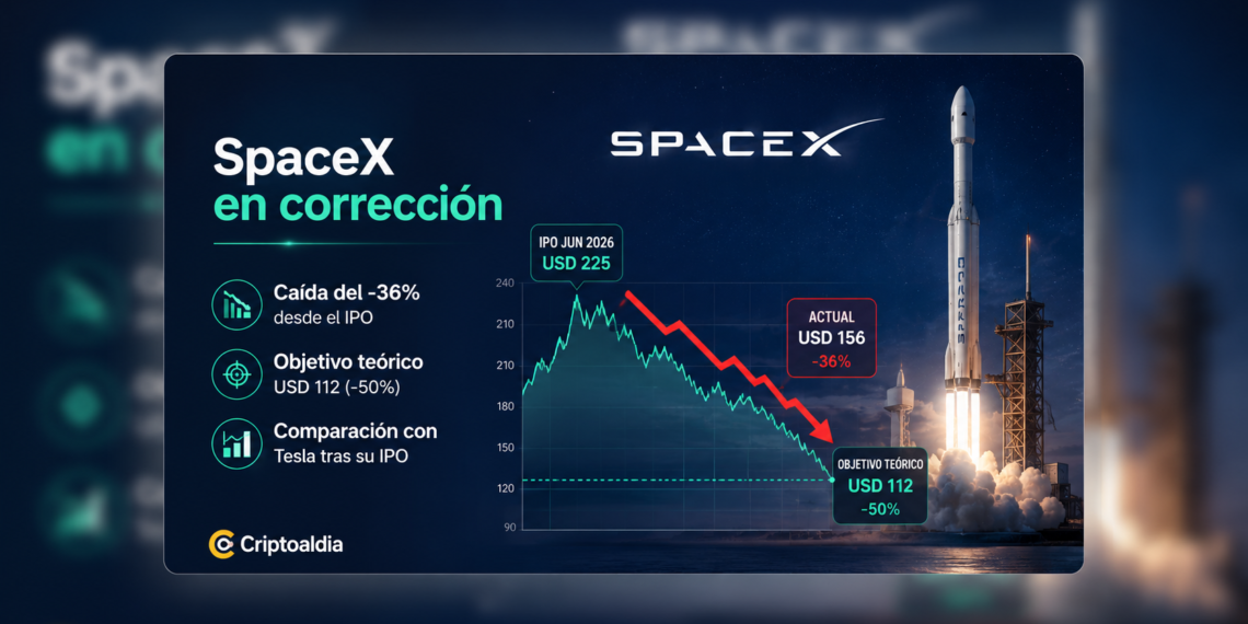 SpaceX acumula una caída cercana al 36% tras su debut bursátil