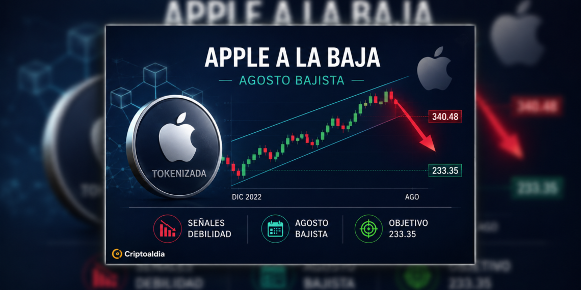 Análisis técnico anticipa un posible agosto bajista para la acción tokenizada de Apple