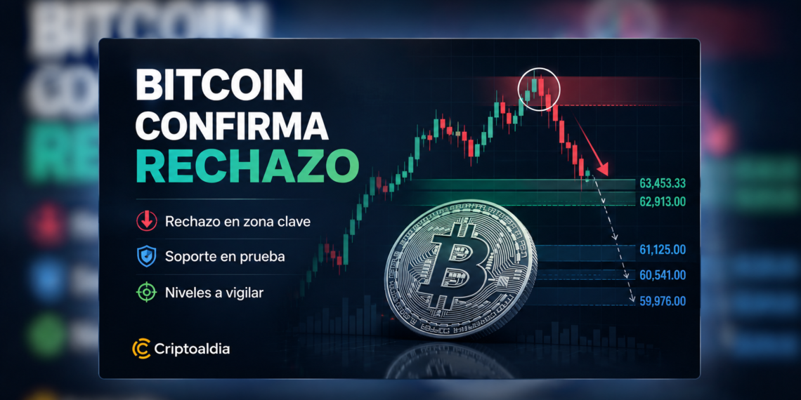 Bitcoin confirma rechazo y pone a prueba soportes